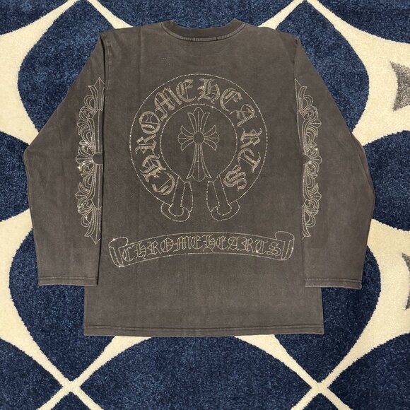 Chrome Hearts Cross Horseshoe Rhinestone Black Longsleeve Men’s Size Large - Picture 4 of 4